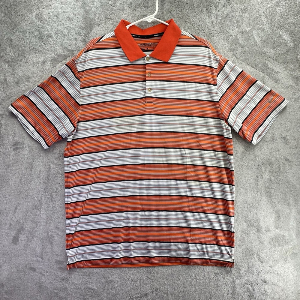 Nike Golf Tour Performance Dri Fit Stripe Polo Shirt Orange Mens XL 585824